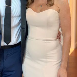 AMSALE strapless mermaid front slit dress in Fawn